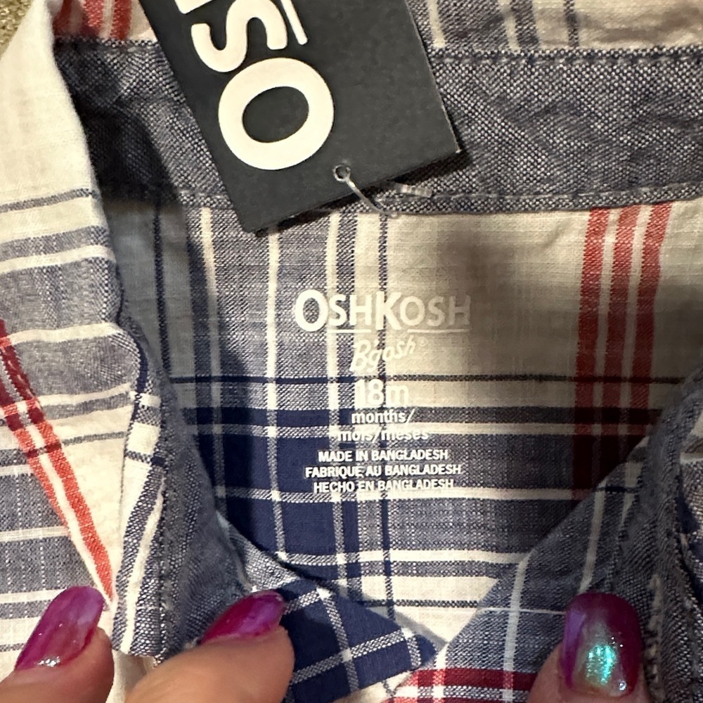 OshKosh B'gosh Red and Blue Plaid Button Down Shirt - Picture 3 of 3